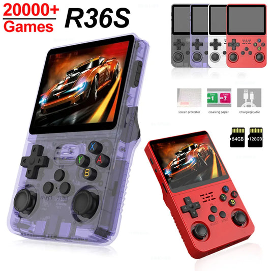 Open Source R36S 128G Retro Handheld Game Console Classic Games Linux System 3.5 Inch IPS Screen Portable Gaming Video Players